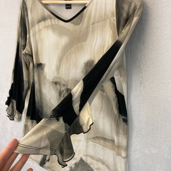 Clara Sun Woo Asymmetrical Ruffle Tunic Top Womens Small Stretch Abstract Shirt - Picture 4 of 12